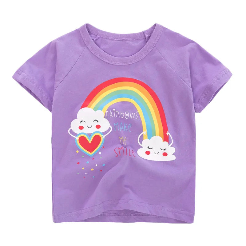 Half-Sleeves Cartoon Print Summer Casual Tops For Girls childrensterritory