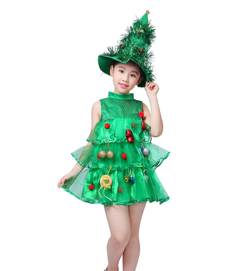 Kids Girls Xmas Cosplay Green Party Dress
