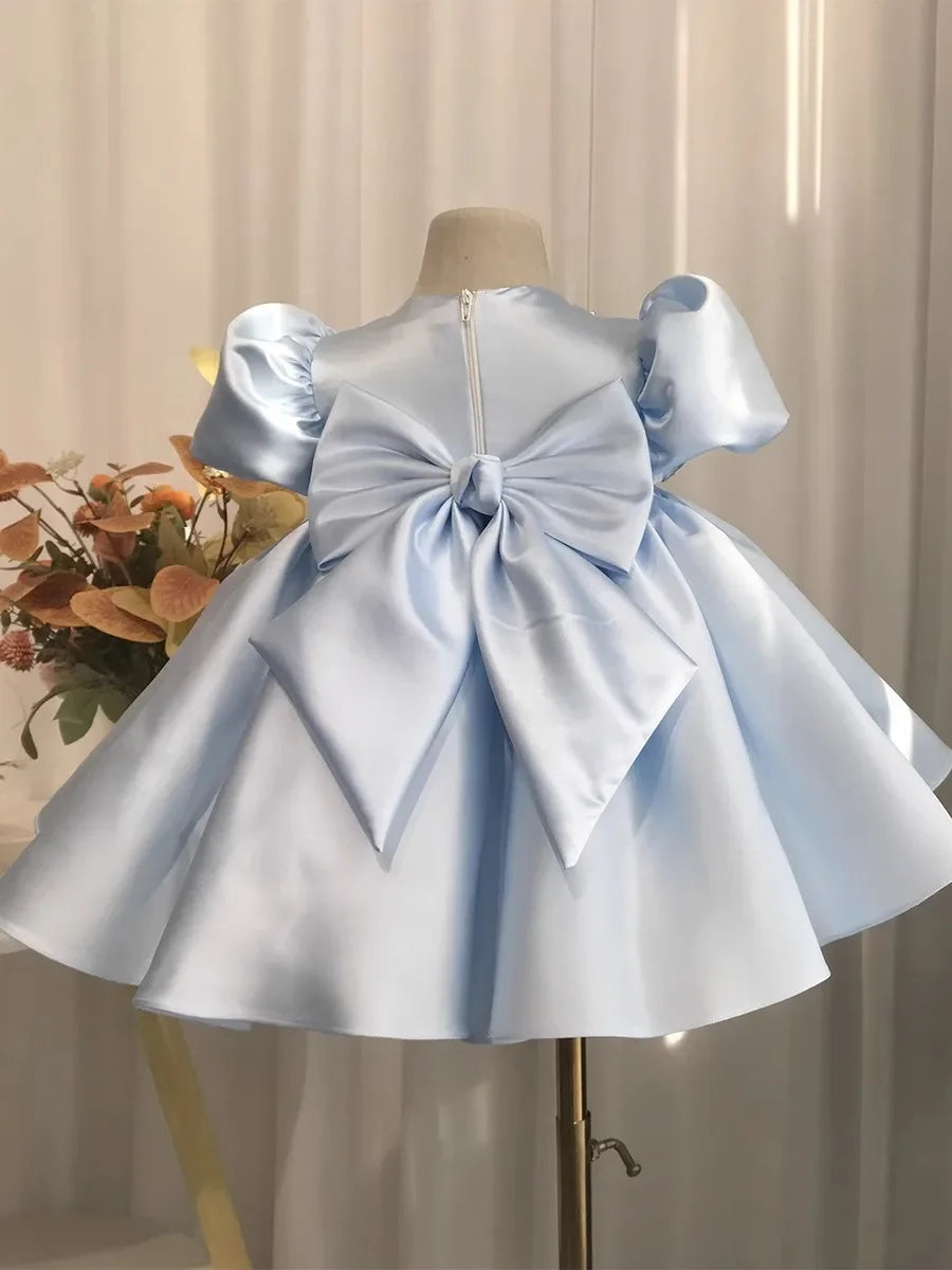 Little Girls Puff Sleeves Elegant Baptism Party Dresses
