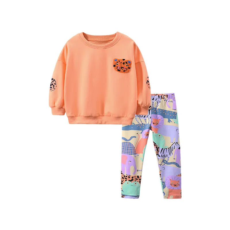 Kids Girls Embroidered Bear Top and Printed Bottoms Set childrensterritory