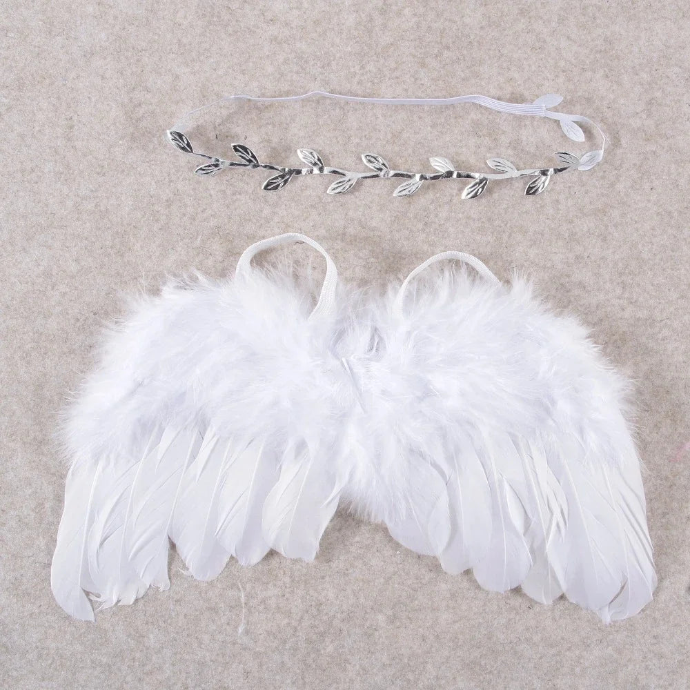 Newborn Photo Props Angel Feather Wings with Leaf Headband