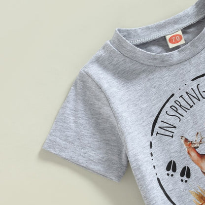 Baby Boy Cartoon Letter Print Tops and Shorts Set for Summer childrensterritory