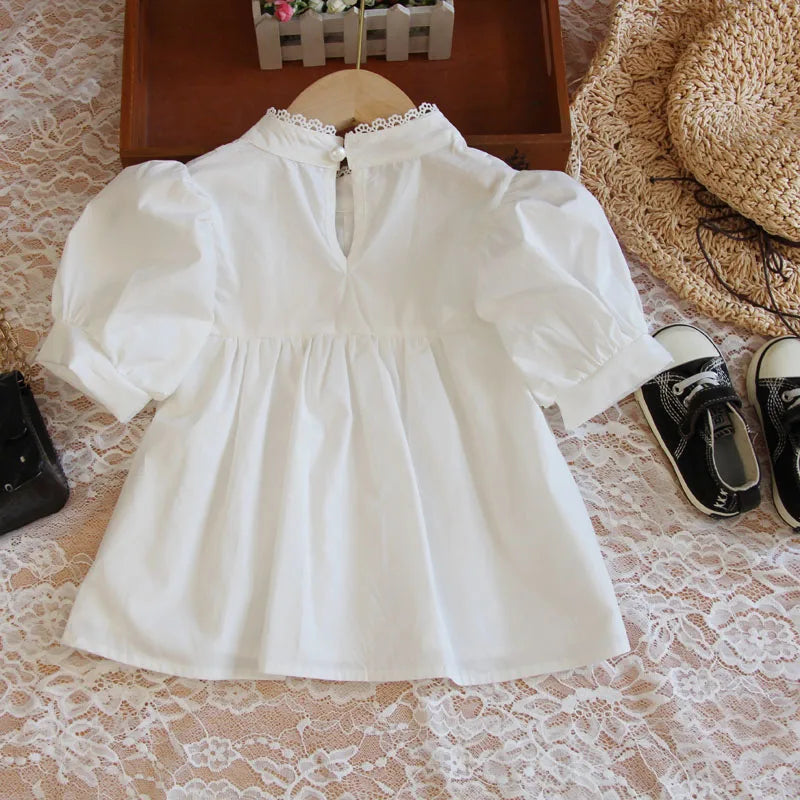 Kids Girls Korean Style Summer White Tops and Shorts Set childrensterritory