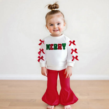 Girls Bow Embroidery Design Christmas Outfit childrensterritory