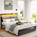 LED Upholstered Bed Frame with Charging Station and Drawers childrensterritory