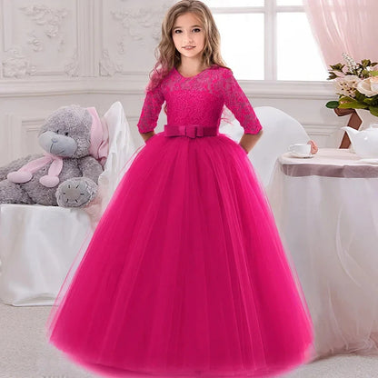 Little Girls Lace Design Long Party Dresses