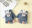 Cartoon Bunny Warm Half Finger Flip Gloves for Kids childrensterritory