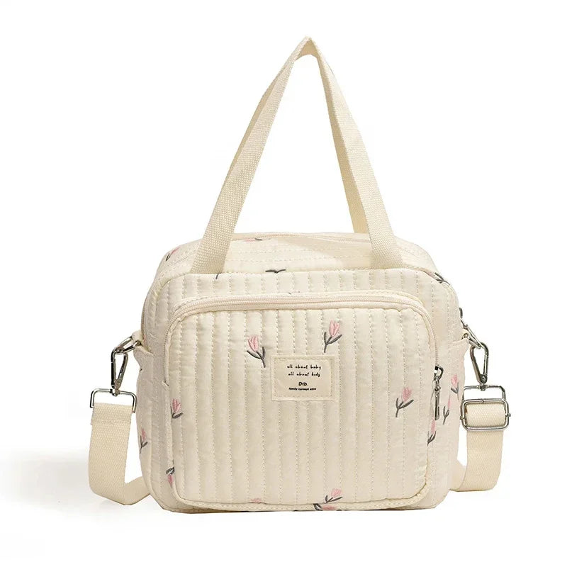 Flower and Bear Embroidery Design Baby Diaper Handbag