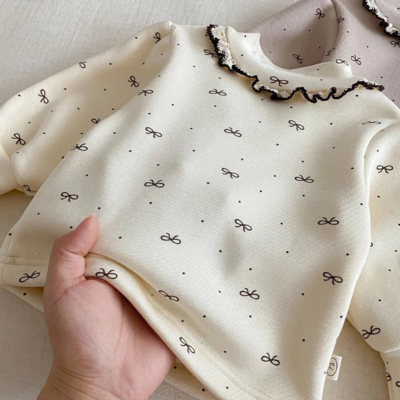 Girls’ Long-Sleeved Collar Design Winter Tops