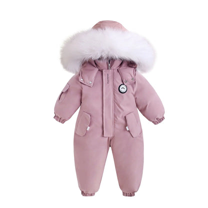 Infant Fur Hooded Winter Rompers for Girls and Boys