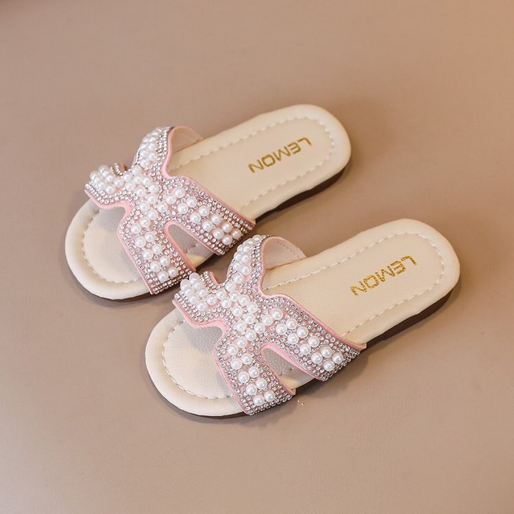 Classic Baby/Kids Girls Pearls Beading Summer Slippers