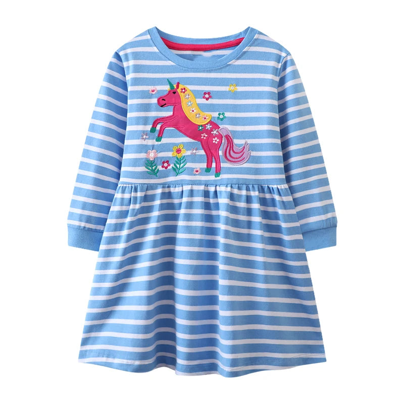 Animals Cartoon Embroidered Design Casual Dresses for Girls childrensterritory