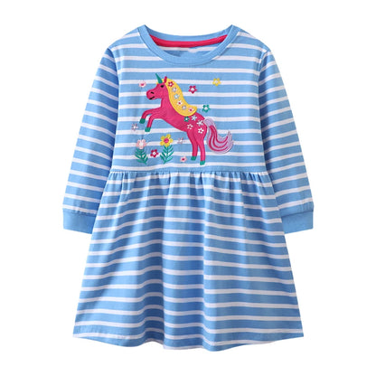 Animals Cartoon Embroidered Design Casual Dresses for Girls childrensterritory