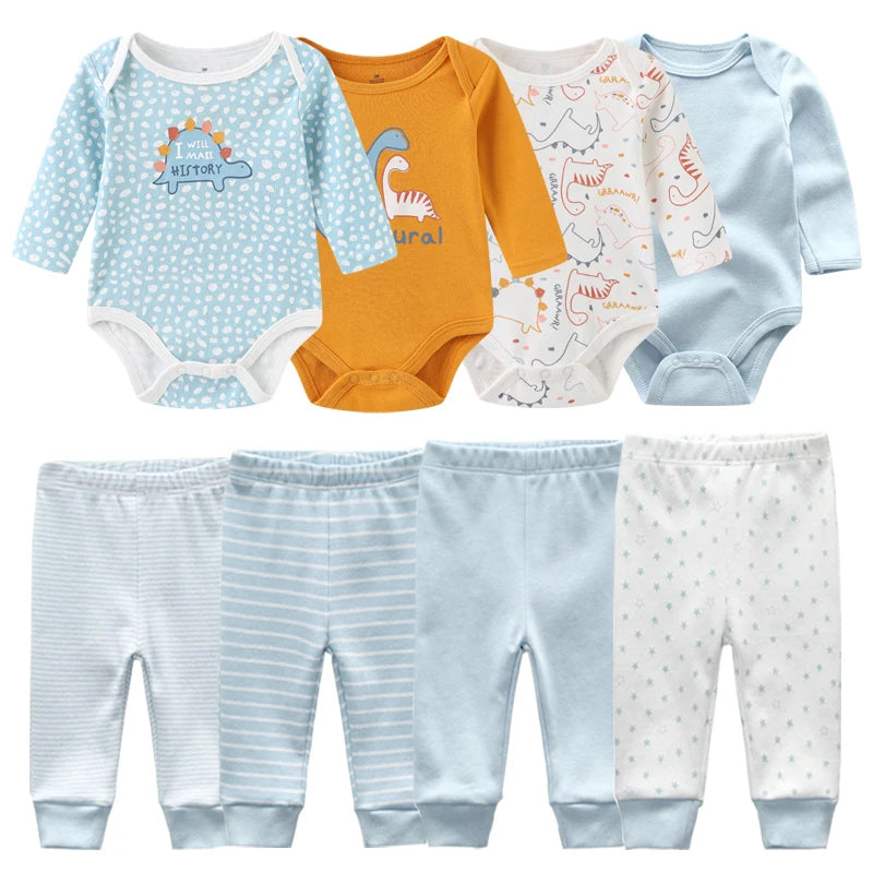 Newborn Baby Cartoon Print 6/8Pieces Soft Bodysuits+Pants Sets childrensterritory