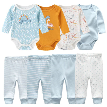 Newborn Baby Cartoon Print 6/8Pieces Soft Bodysuits+Pants Sets childrensterritory