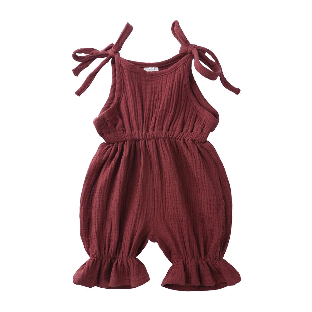 Plain Color Sling Summer Romper for Baby Girl