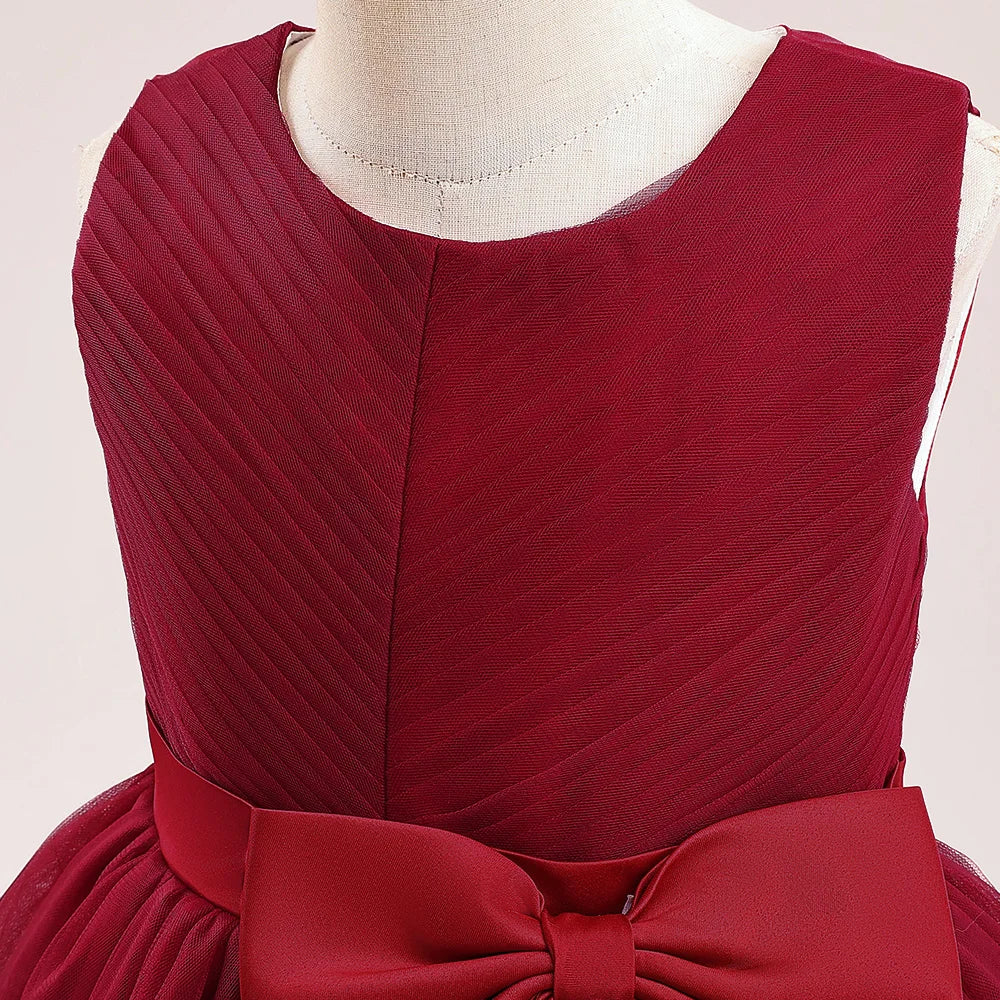 Solid Color Sequin Bow Design Kids Girls Formal Evening Vestidos childrensterritory