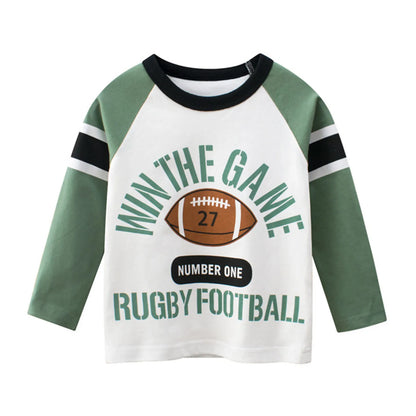 Rugby Letter Print Kids Boys Bottoming Cotton T-shirts