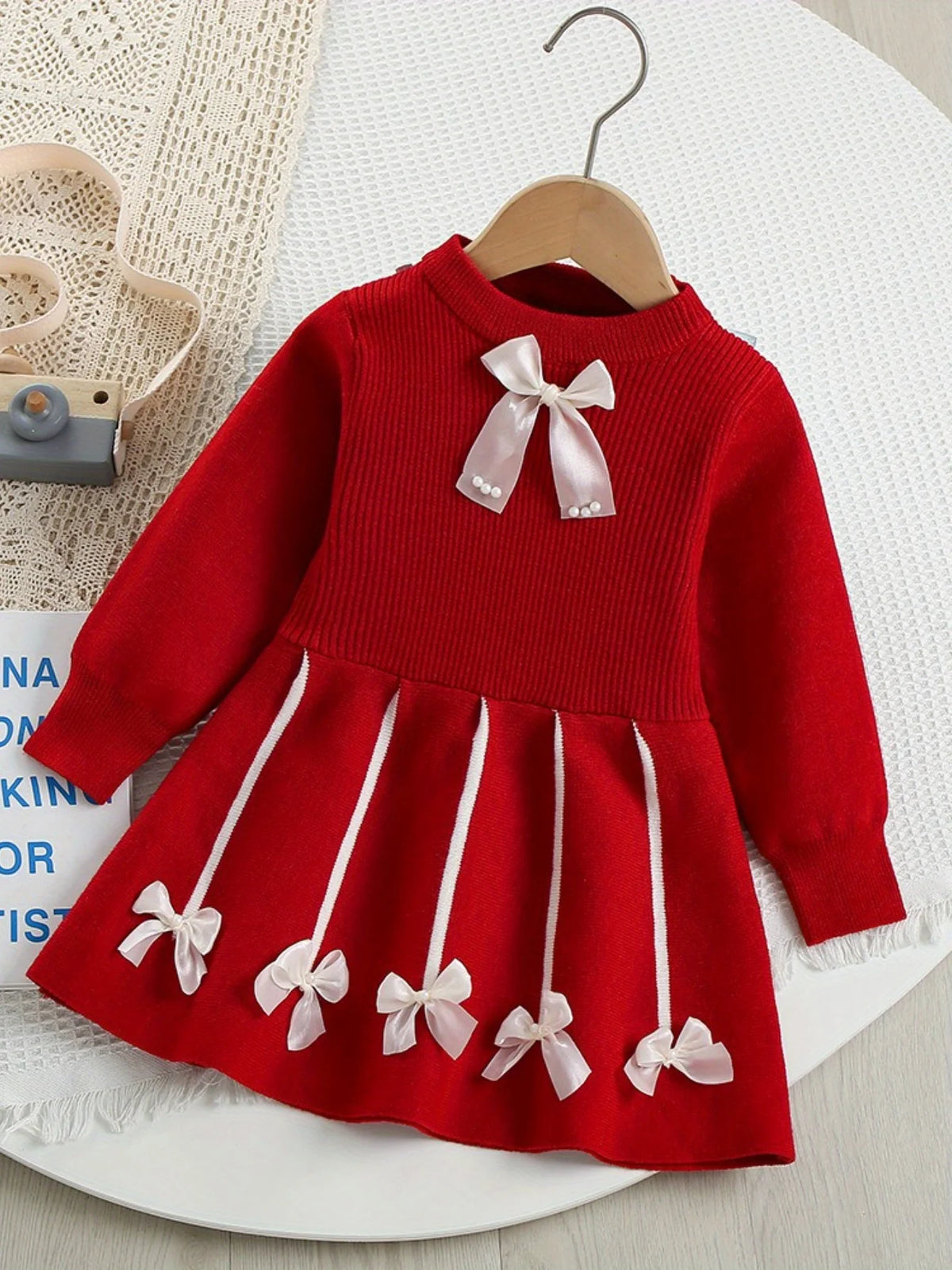 Girls’ Bow Design Winter Soft Dresses childrensterritory