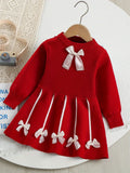 Girls’ Bow Design Winter Soft Dresses childrensterritory