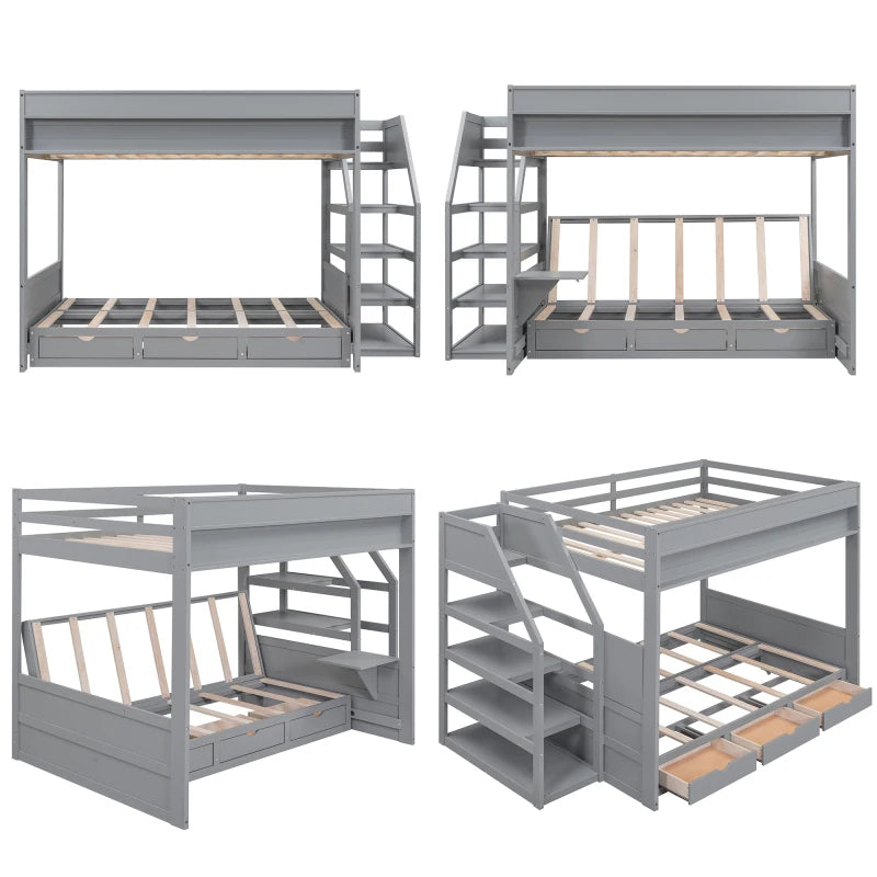 Full Size Convertible Wooden Bunk Bed with Storage Staircase childrensterritory