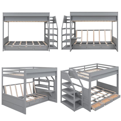 Full Size Convertible Wooden Bunk Bed with Storage Staircase childrensterritory