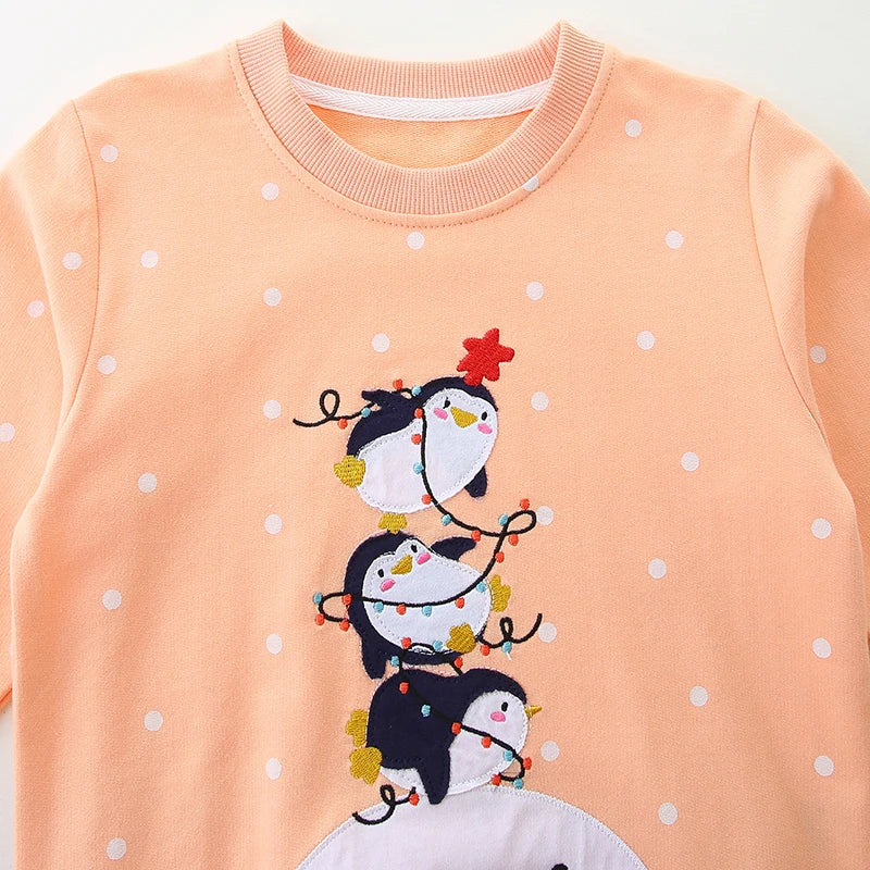 Little Girls Cartoon Snow Man and Penguin Print Sweatshirts childrensterritory