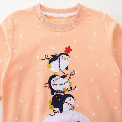 Little Girls Cartoon Snow Man and Penguin Print Sweatshirts childrensterritory