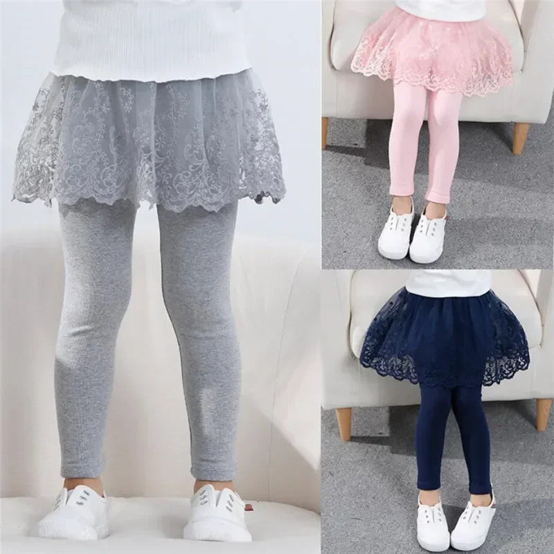 Kids Girls Lace Design Slim Skirt Trousers childrensterritory