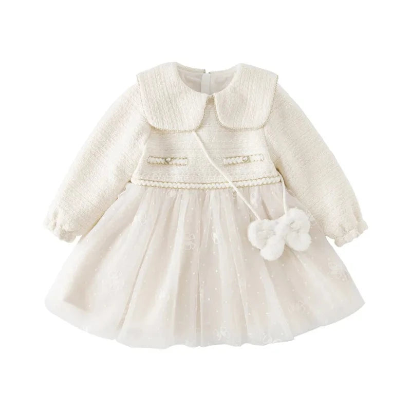 Kids Girls Elegant Warm Princess Party Dress with Small Bag childrensterritory