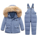 Kids Real Fur Hooded Down Parka/Snowsuit Set