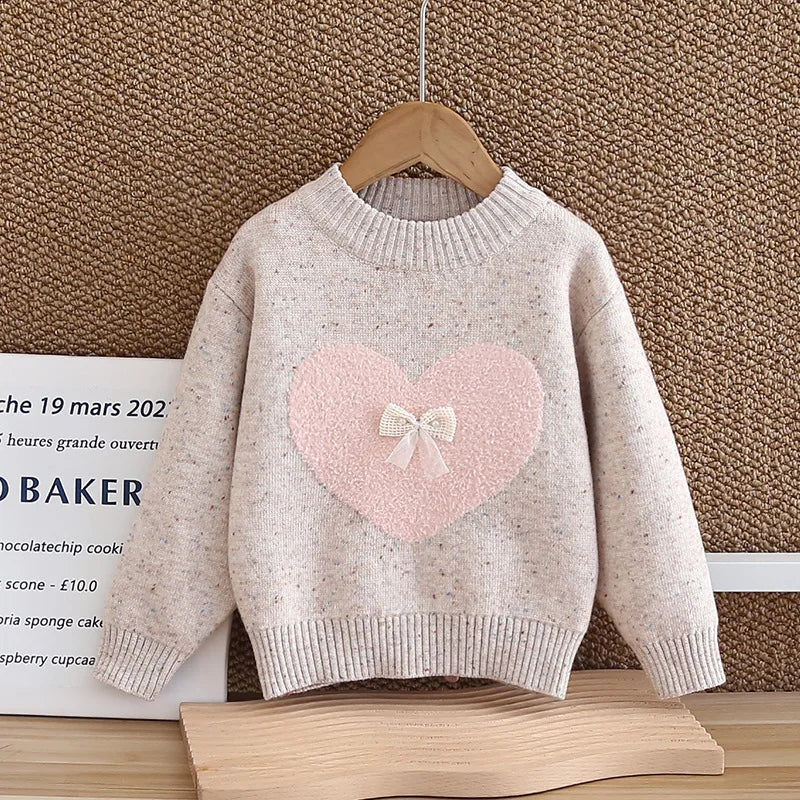 Kids Girls Cute Heart Design Warm High Collar Knitted Sweaters