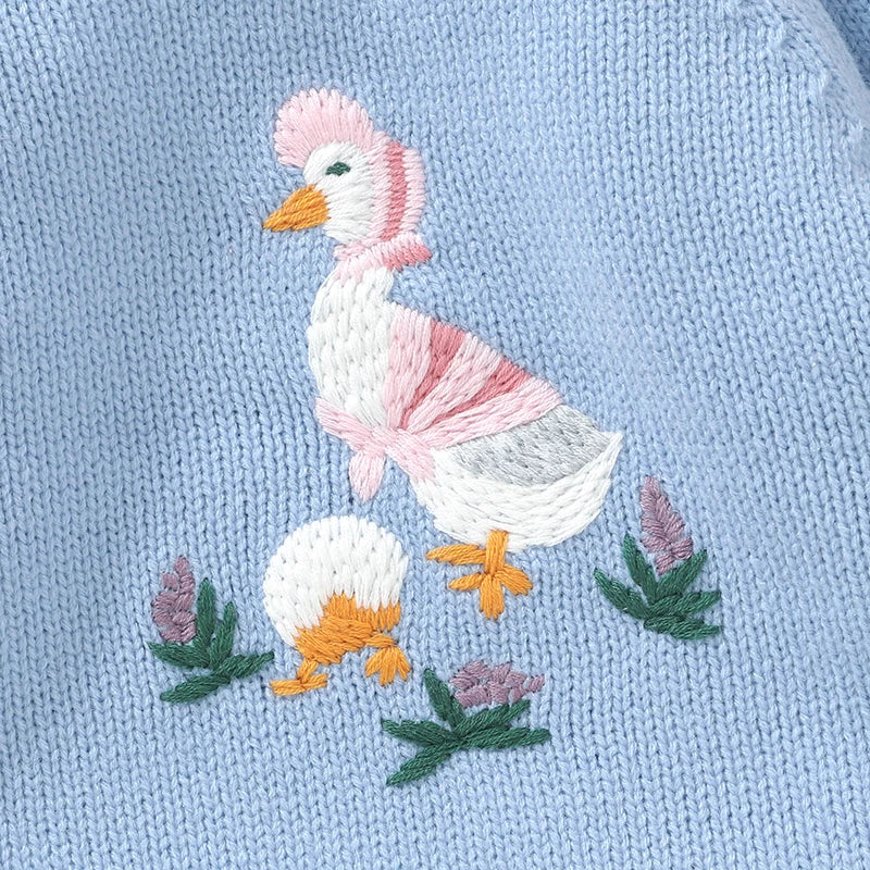 Round Neck Duck Embroidery Design Winter Sweater For Baby