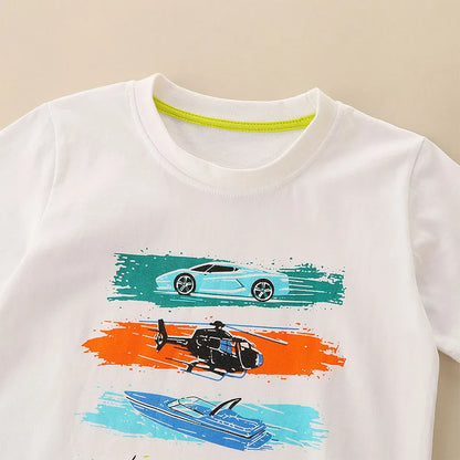 Kids Boys Cartoon Vehicles Print Cotton T-shirt childrensterritory