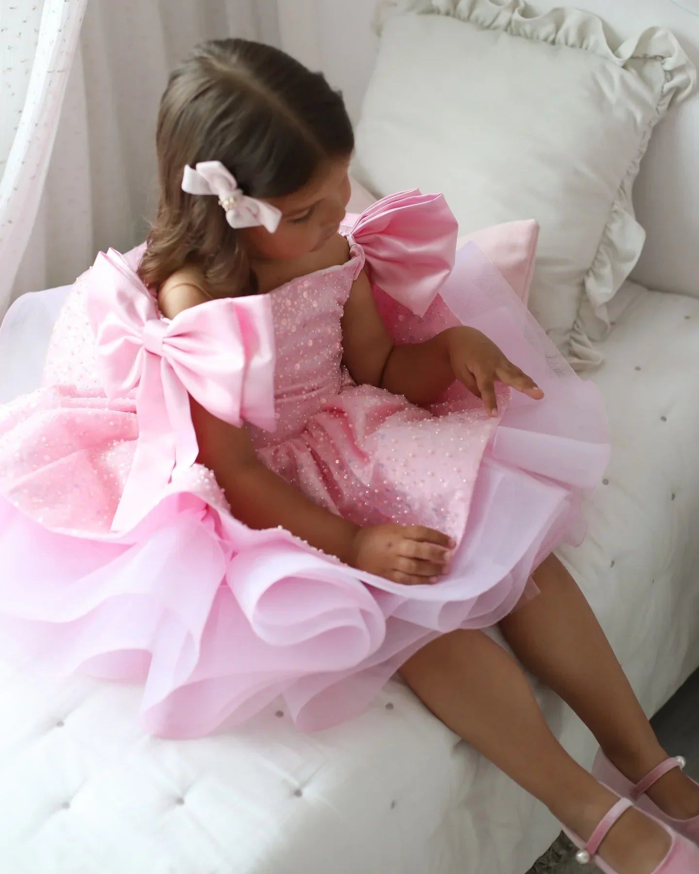 Sequins Beading with Bow Design Flower Girl Dresses for Party childrensterritory