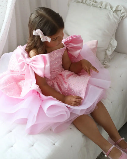 Sequins Beading with Bow Design Flower Girl Dresses for Party childrensterritory