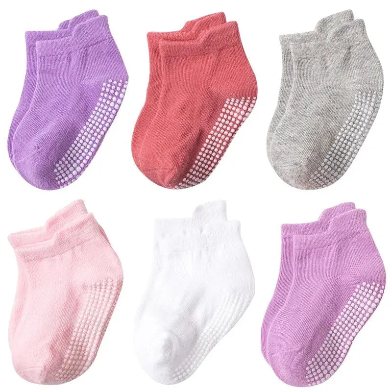 Kids Anti-Slip 6Pairs/Lot Cotton Boat Socks With Rubber Grips