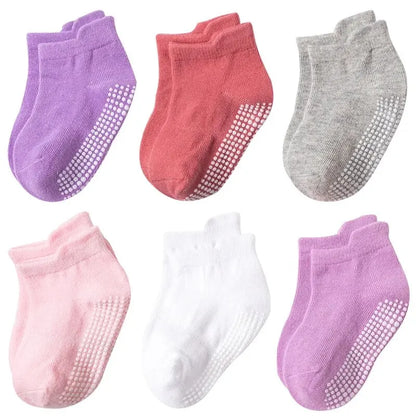 Kids Anti-Slip 6Pairs/Lot Cotton Boat Socks With Rubber Grips childrensterritory