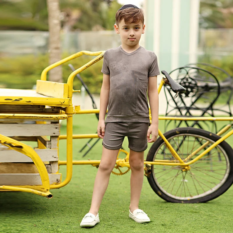 Ribbed Grey Melange Family Matching Clothing Sets