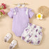 Baby Girl 3pcs Bodysuit, Printed Short, Bow Headband Clothing Set childrensterritory