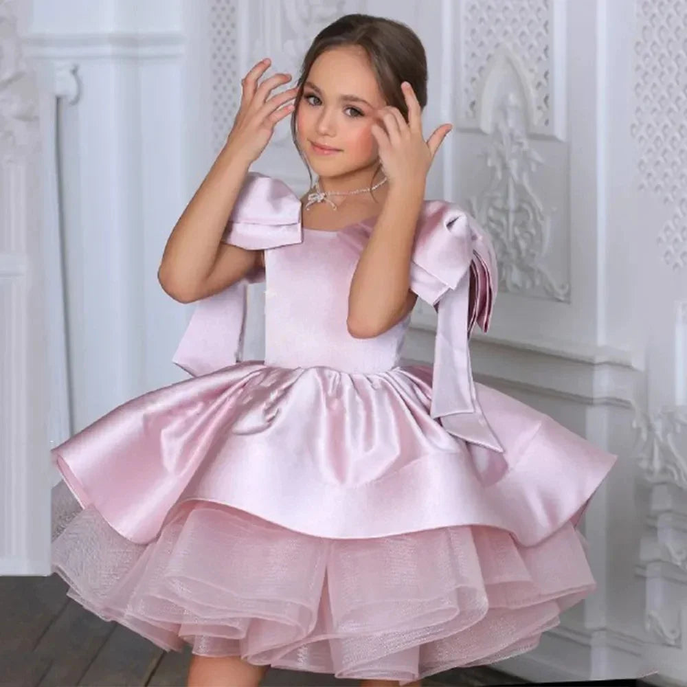 Big Bow Design Flower Girl Dresses with Cape for Birthday/Communion childrensterritory