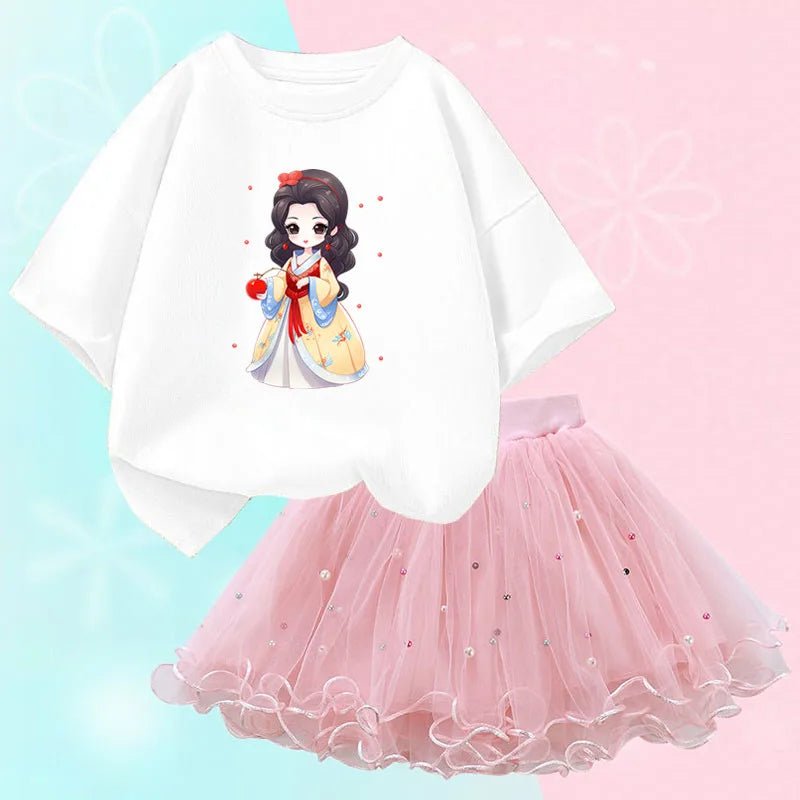 Kids Girls Flamingo T-Shirt &amp; Mesh Skirt Pretty Outfits childrensterritory