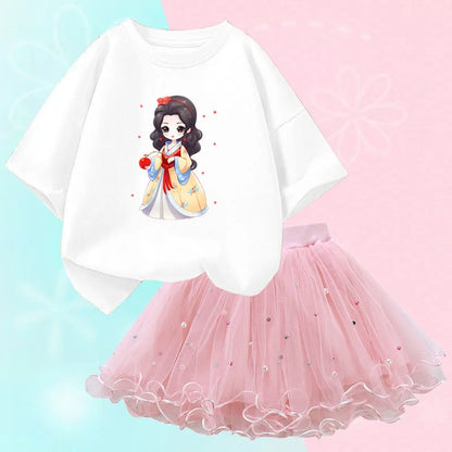 Kids Girls Flamingo T-Shirt &amp; Mesh Skirt Pretty Outfits childrensterritory