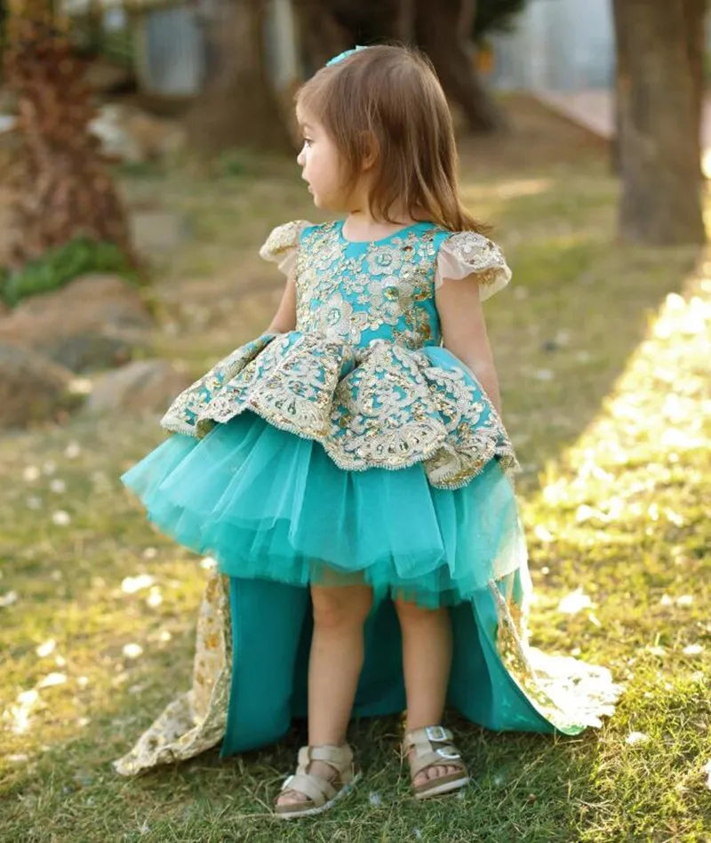 High-Low Elegant Embroidery Puffy Princess Party Dresses for Girls childrensterritory
