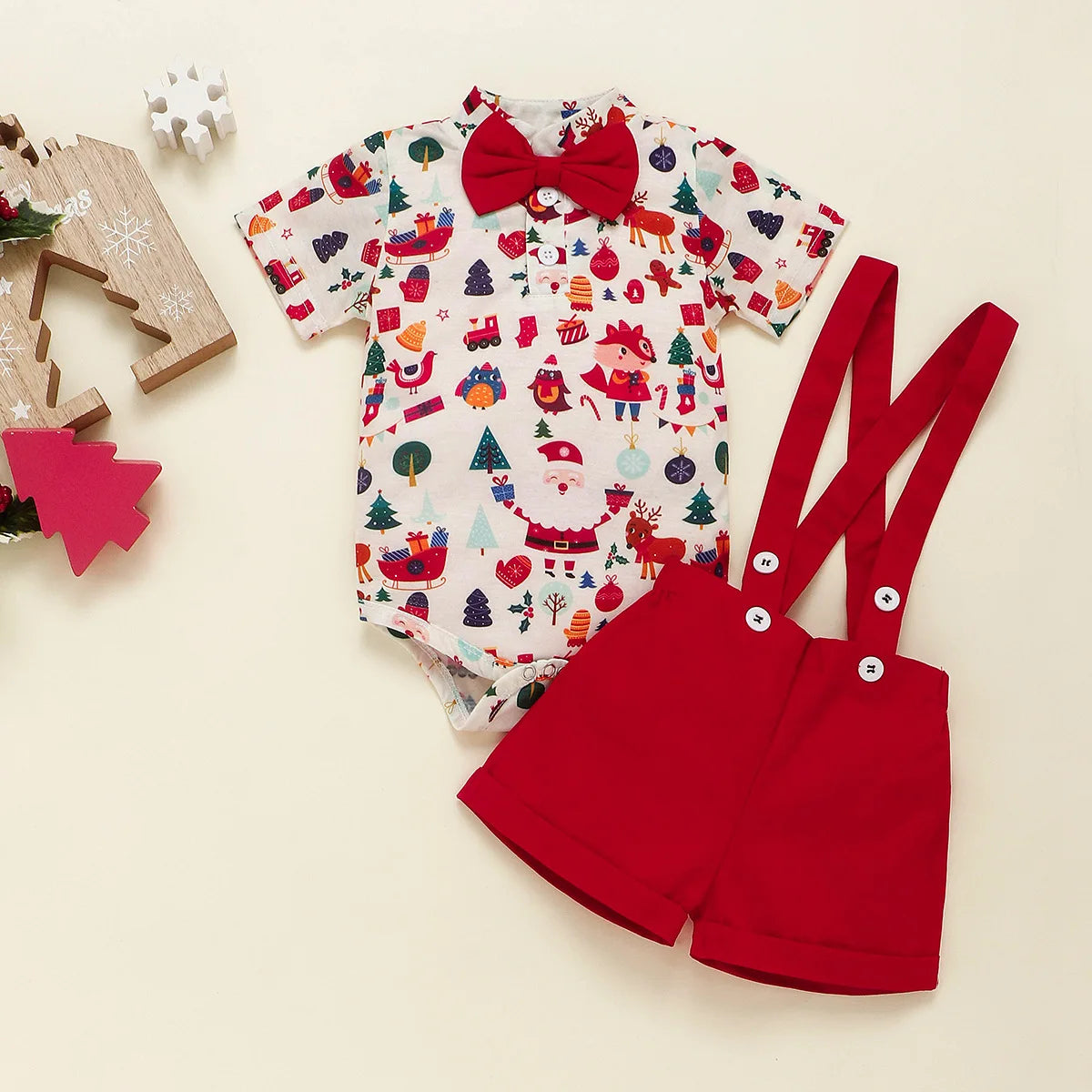 Baby Kids Short Sleeves Christmas Outfit