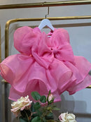 Kids Girls' Puffy Tulle Back Bow Puff Sleeve Princess Dress childrensterritory