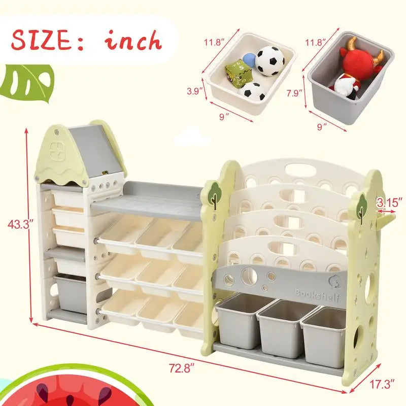 Kids 17 Bins Toy Storage Organizer with 5-Tier Bookshelf