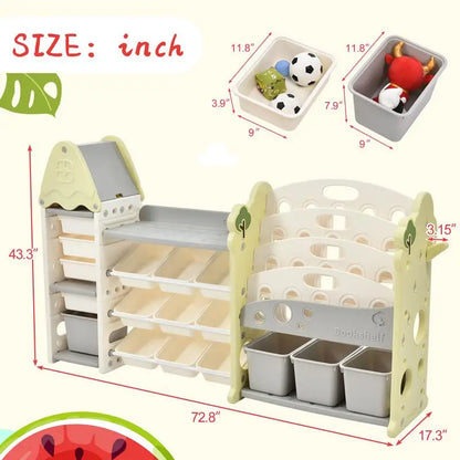 Kids 17 Bins Toy Storage Organizer with 5-Tier Bookshelf