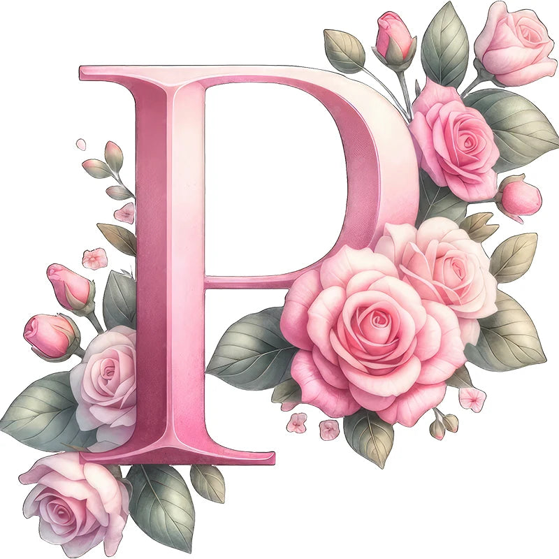 Self-Adhesive Pink Flower Letter Art Wall Decals