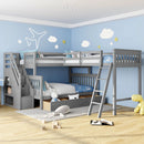 L-shaped Full Bunk Bed with Three Drawers and a Staircase childrensterritory